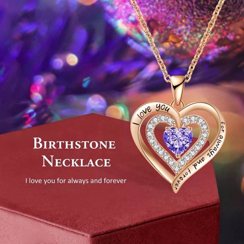 💎OS055💎 18K ROSE GOLD STERLING SILVER PLATED BIRTHSTONE DIAMOND HEART PENDANT